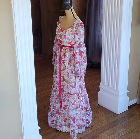 Lorrie Deb San Francisco Vtg 70s Size 6 Floral Chiffon Maxi Dress - Picture 3 of 11